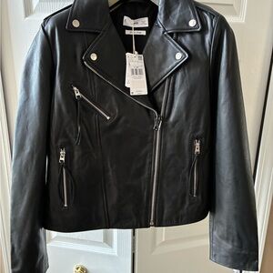 Mango Black Leather Biker Jacket